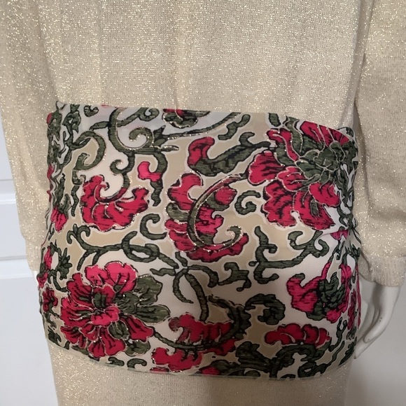 Alchemia Tricot gold shimmer Maxi sweater dress, elegant metallic knit V-neck - Picture 12 of 12